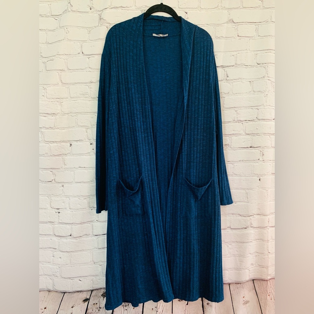 Lisa Rinna Collection Blue Duster Cardigan Sweater